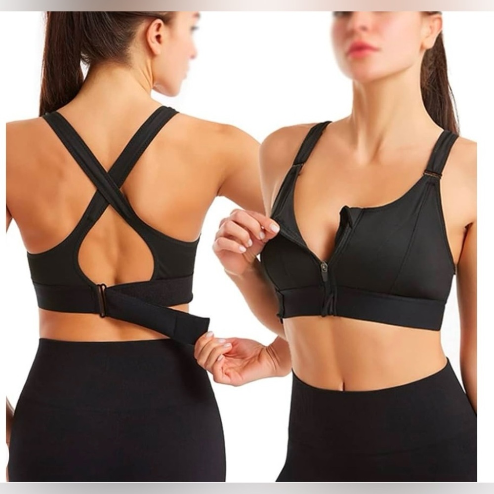 Zipper Adjustable Sports Bra High Support Fitness Tanktop  Racerback Small